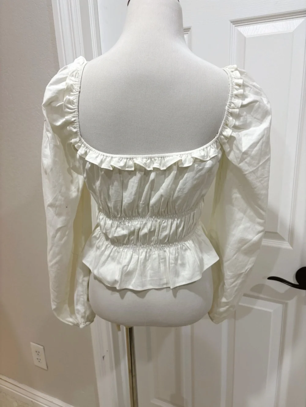 Reformation Fern Top White Puff Peplum Top Small